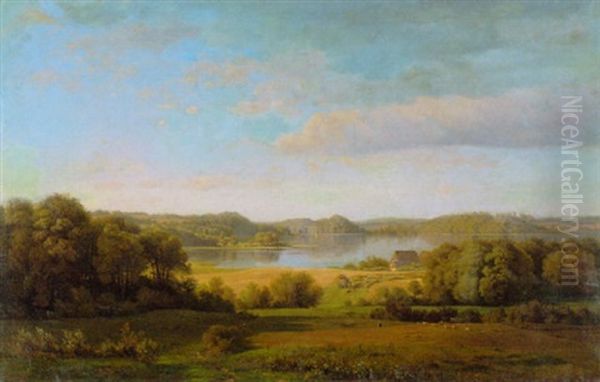 Landschaft In Ostholstein Mit Einem Schafer Und Seiner Herde Oil Painting by Louis Gurlitt