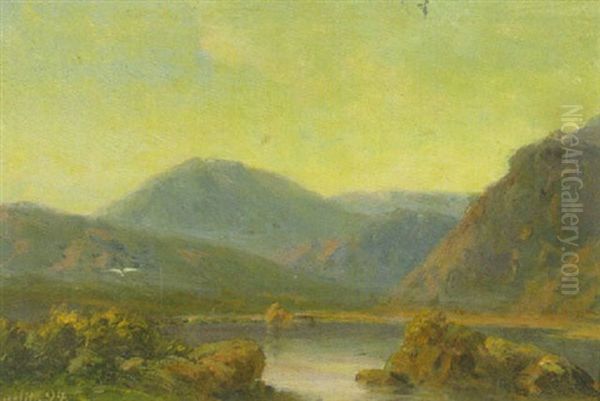 Gebirgssee Mit Felsigem Ufer Oil Painting by Louis Gurlitt