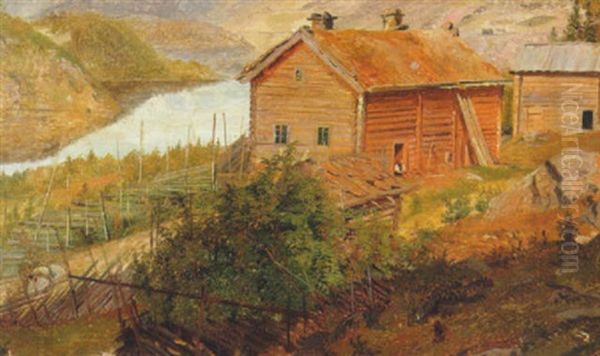 Huse Ved Fjorden Oil Painting by Louis Gurlitt