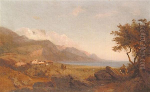 Figures In An Italianate Landscape Oil Painting by Louis Gurlitt