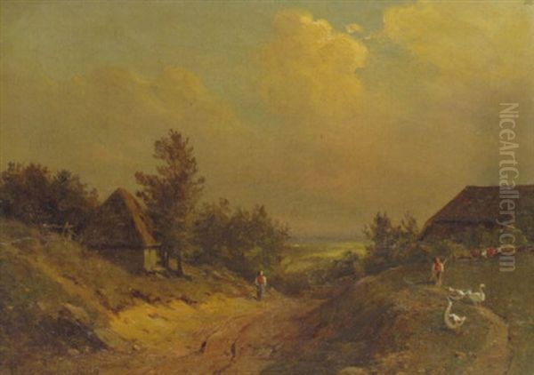 Holsteinische Landschaft Mit Gansehirt Oil Painting by Louis Gurlitt