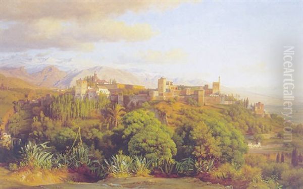 Alhambra, Med Sierra Nevada I Baggrunden Oil Painting by Louis Gurlitt