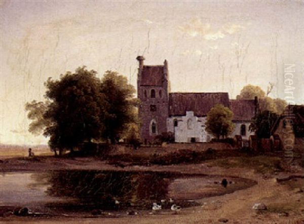 Udisgt Mod En Dansk Landsbykirke Oil Painting by Louis Gurlitt