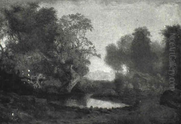 Skovparti Med Stort Trae Ved En S+ Oil Painting by Louis Gurlitt