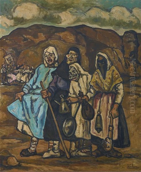 Dostrozonas De La Sarten (carnival Figures) Oil Painting by Jose Gutierrez Solana