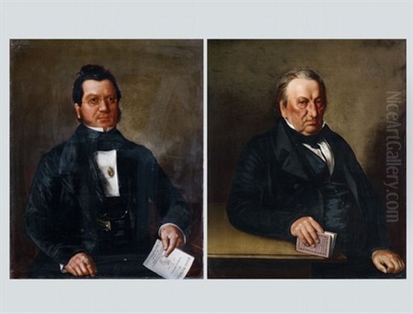 Portraits Of Father And Son Pfluger, Balsthal (pair) Oil Painting by Sebastian Gutzwiller