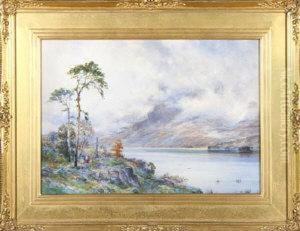 A Lakeland Scene With Mist On The Hills In The Distance Oil Painting by William Charles Baker