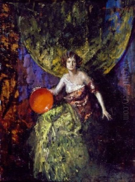 Woman With Large Red Ball Oil Painting by Indiana Gyberson