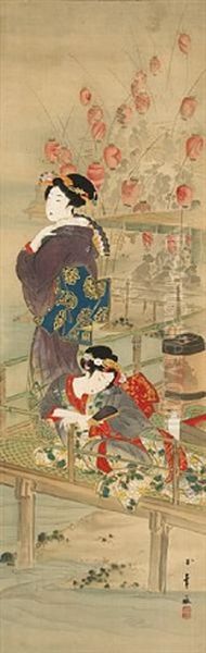 Beauties By The Kamo River Oil Painting by Ishida Gyokuho