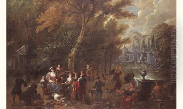 Le Dejeuner De Chasse (collab. W/philipps Augustyn Immenraet) Oil Painting by Peter Gysels