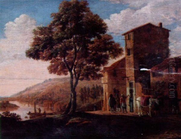 Utanfor Vardshuset Oil Painting by Peter Gysels