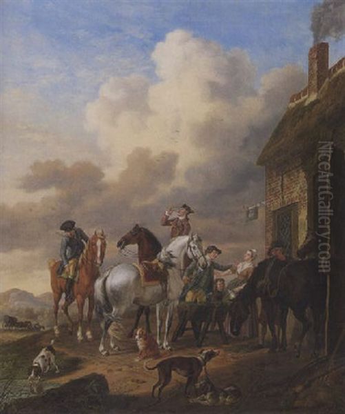 Halt Vor Einem Wirtshaus Oil Painting by Tethart Philip Christian Haag