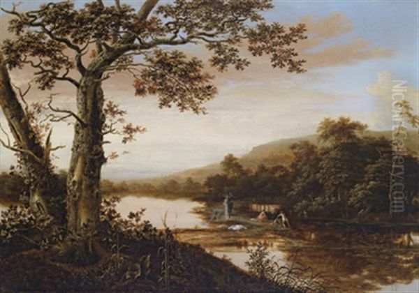 Flusslandschaft Mit Badenden Oil Painting by Joris van der Haagen or Hagen
