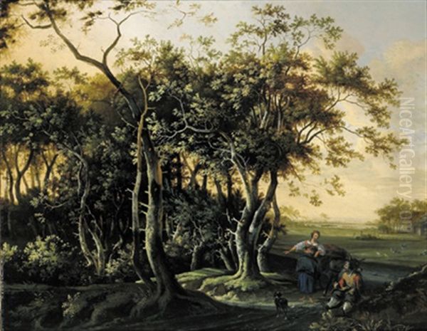 Bewaldete Landschaft Mit Rastenden Oil Painting by Joris van der Haagen or Hagen