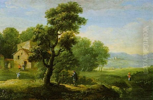 Bewaldete Landschaft Mit Rastenden Oil Painting by Joris van der Haagen or Hagen