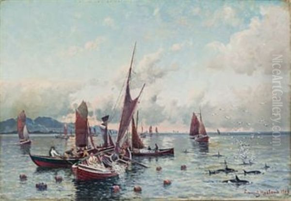 Sildefiskere Oil Painting by Lauritz Haaland