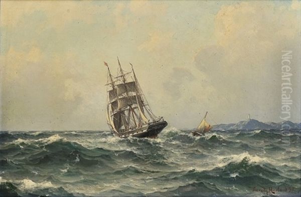 Sailing Boat And Pilot Boat Oil Painting by Lauritz Haaland