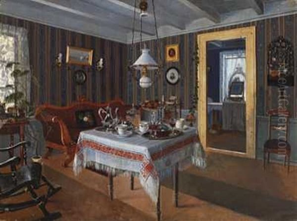 Interior Fra Et Skipperhus Oil Painting by Lauritz Haaland