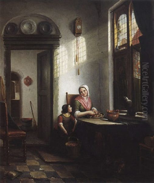 A Kitchen Scene Oil Painting by Elisabeth Alida van Haanen