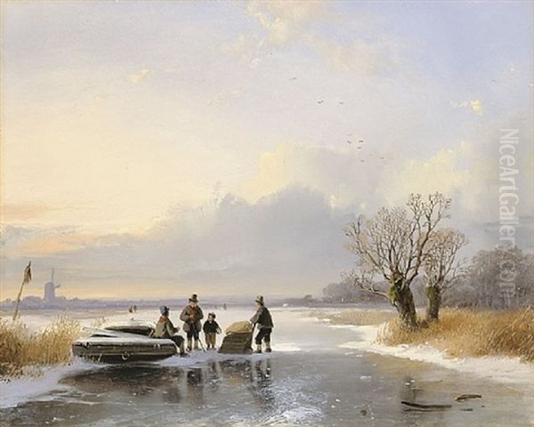 Fisherfolk At Work Oil Painting by Remigius Adriannus van Haanen