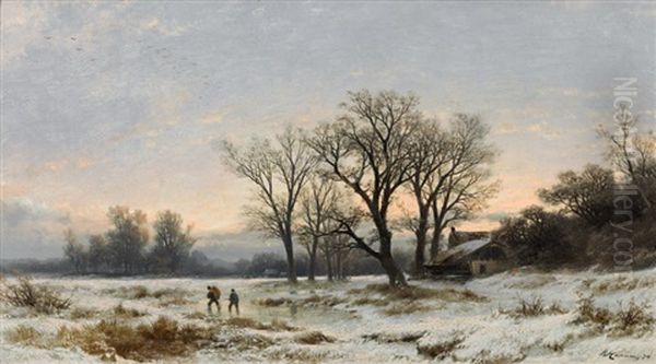 Winter Landscape Oil Painting by Remigius Adriannus van Haanen