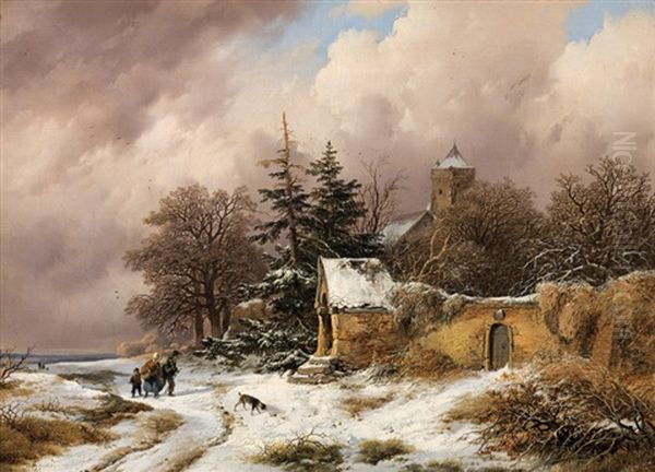 Winterlandschaft Oil Painting by Remigius Adriannus van Haanen