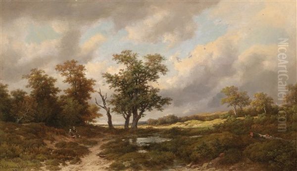 Resting On The Way Home Oil Painting by Remigius Adriannus van Haanen