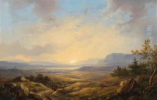 Open Landscape At Sunset Oil Painting by Remigius Adriannus van Haanen