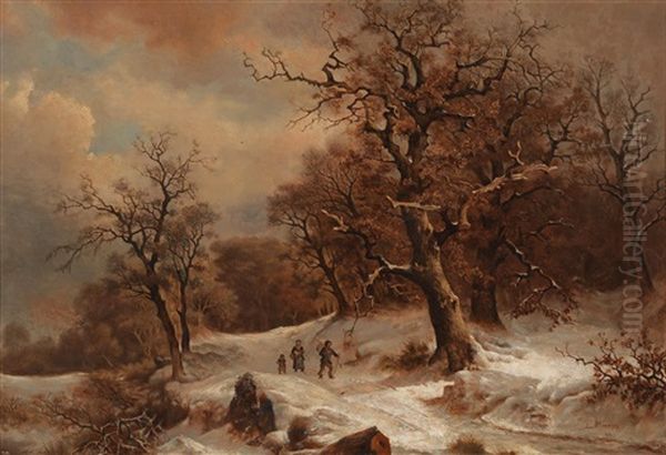 Winter Landscape With Decorative Figures Oil Painting by Remigius Adriannus van Haanen