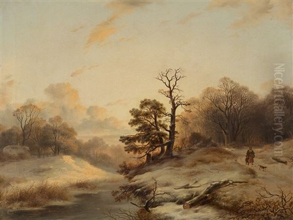 Winter Landscape Oil Painting by Remigius Adriannus van Haanen
