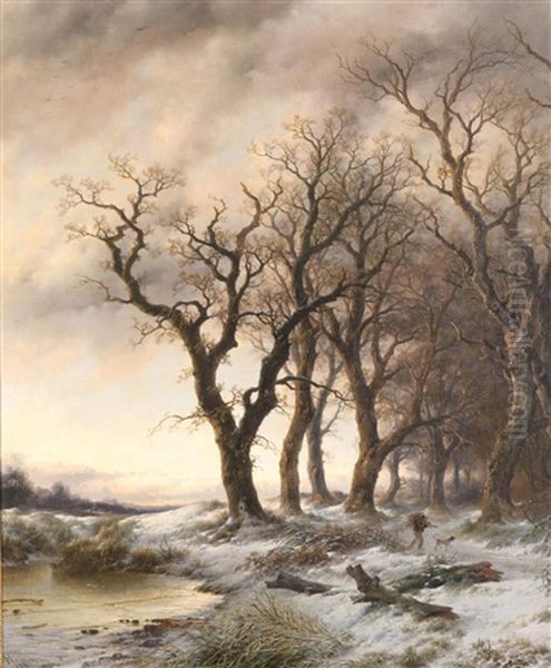 Winter Landscape Oil Painting by Remigius Adriannus van Haanen