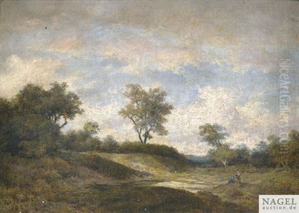 Sommerlandschaft Bei Bewolktem Himmel Mit Figurenstaffage Oil Painting by Remigius Adriannus van Haanen