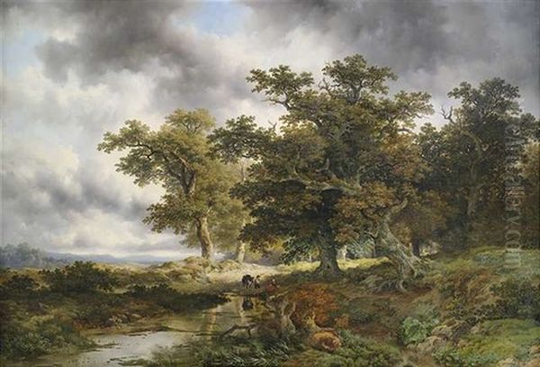 Sommerliche Waldlandschaft Mit Figurlicher Staffage Oil Painting by Remigius Adriannus van Haanen