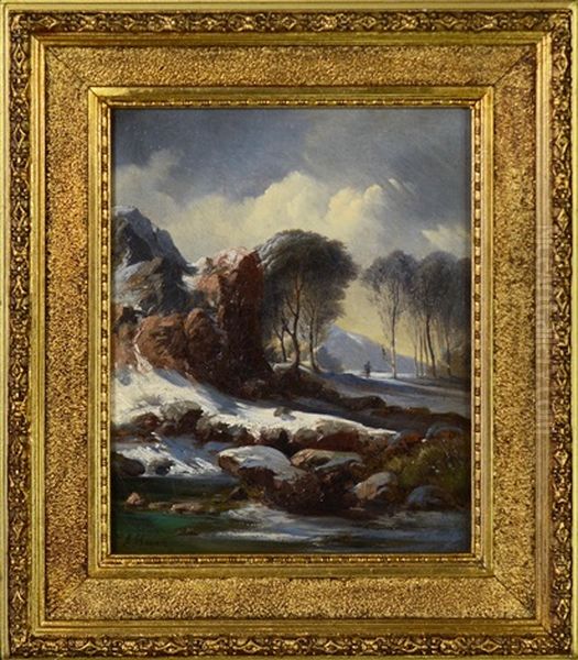 Winter Landscape Oil Painting by Remigius Adriannus van Haanen