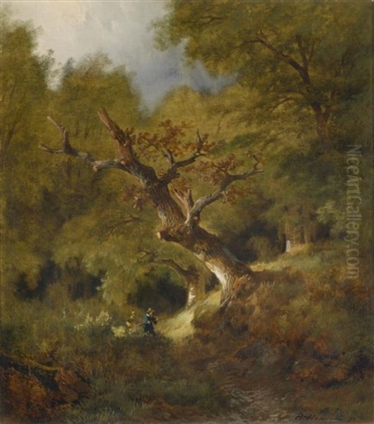 Waldlandschaft Mit Jager Oil Painting by Remigius Adriannus van Haanen