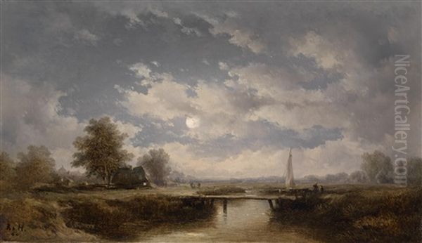 Sommerabend Am Kanal Oil Painting by Remigius Adriannus van Haanen