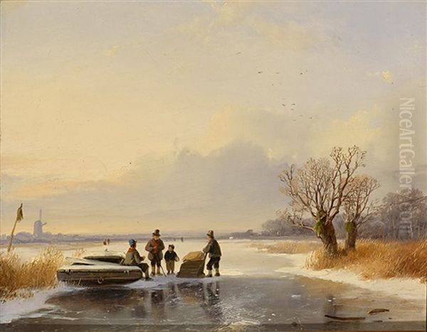 Eisvergnugen Oil Painting by Remigius Adriannus van Haanen