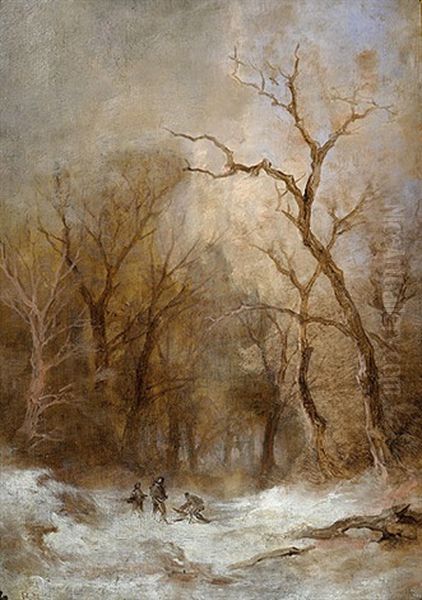 Winterlandschaft Mit Jagern Oil Painting by Remigius Adriannus van Haanen