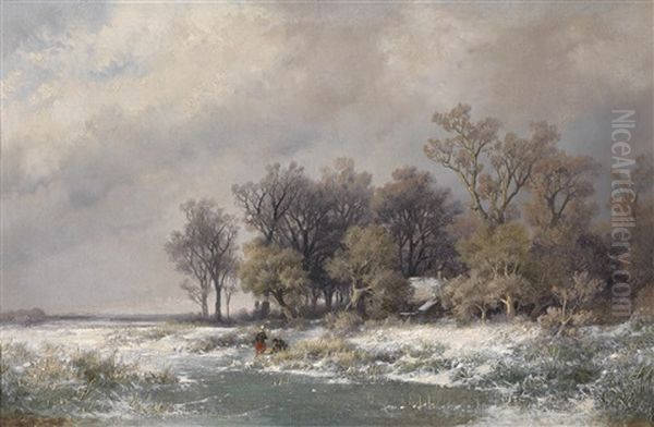 Winterlandschaft (+ Sommerlandschaft; 2 Works) Oil Painting by Remigius Adriannus van Haanen