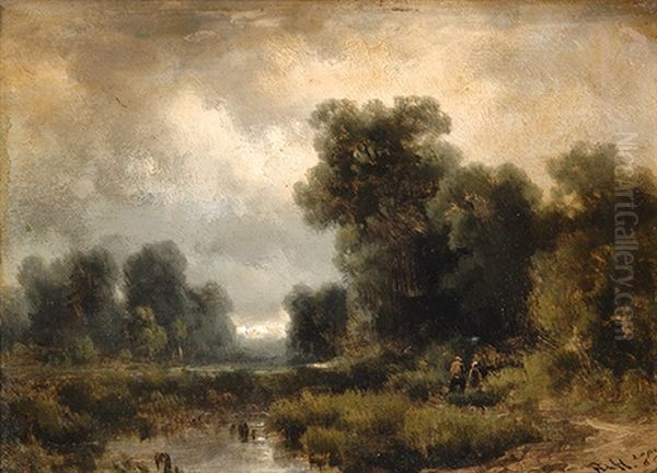 Landscape By Moonlight Oil Painting by Remigius Adriannus van Haanen