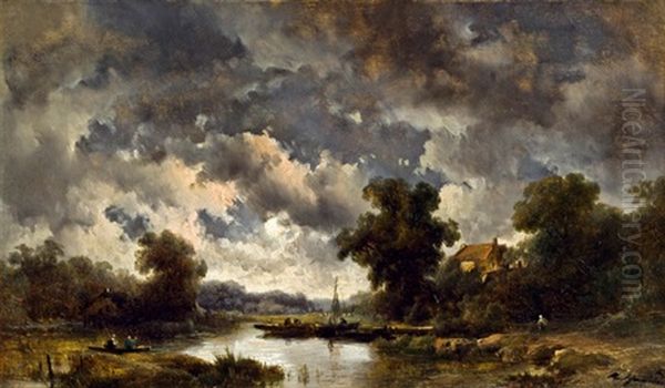 Nachtliche Flusslandschaft Oil Painting by Remigius Adriannus van Haanen