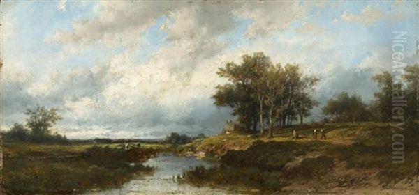Flusslandschaft Mit Personen Oil Painting by Remigius Adriannus van Haanen