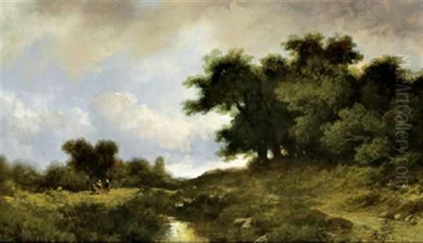Eine Fluslandschaft Mit Spaziergangern Oil Painting by Remigius Adriannus van Haanen