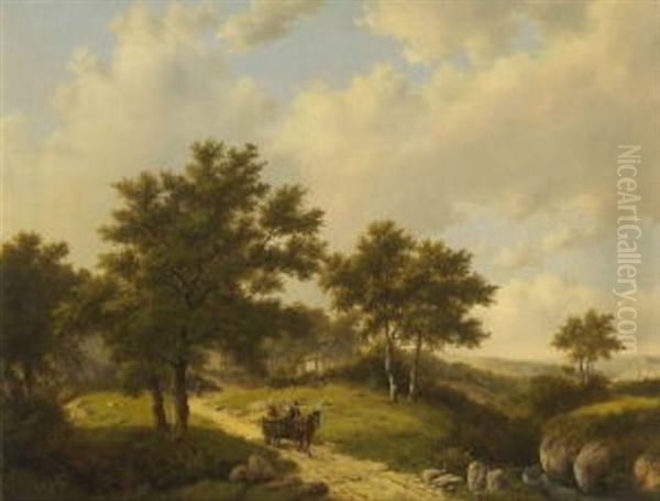 Bauern Mit Pferdefuhrwerk In Baumlandschaft Oil Painting by Remigius Adriannus van Haanen