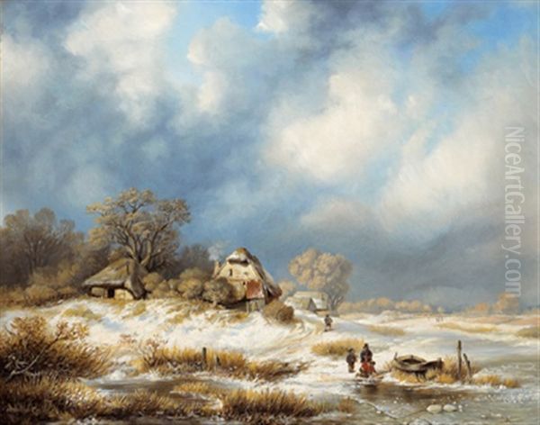 Winterlandschaft Mit Figurlicher Staffage Oil Painting by Remigius Adriannus van Haanen
