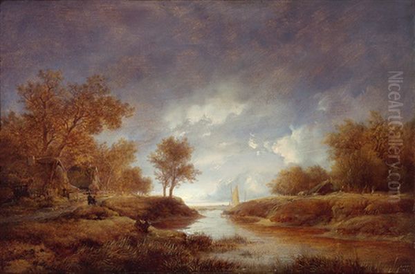 Hollandische Kanallandschaft Oil Painting by Remigius Adriannus van Haanen