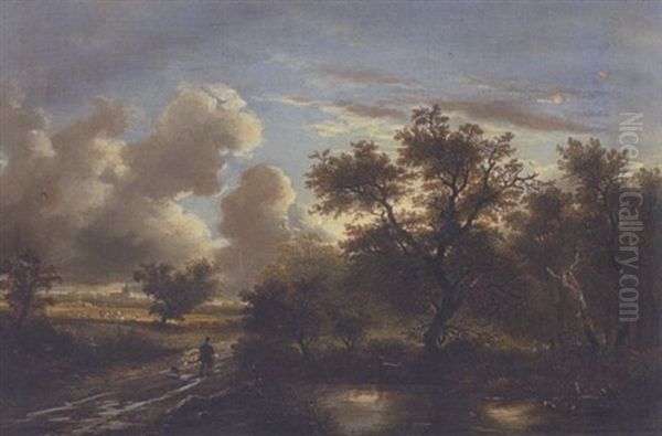Baumlandschaft Im Abendlicht Oil Painting by Remigius Adriannus van Haanen