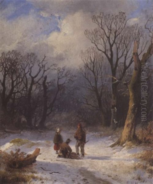 Holzsammler Im Winterwald Oil Painting by Remigius Adriannus van Haanen