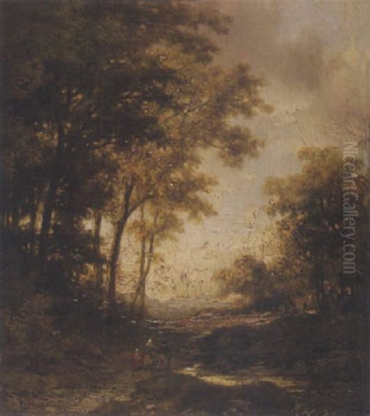 Waldlandschaft Mit Figurenstaffage Oil Painting by Remigius Adriannus van Haanen