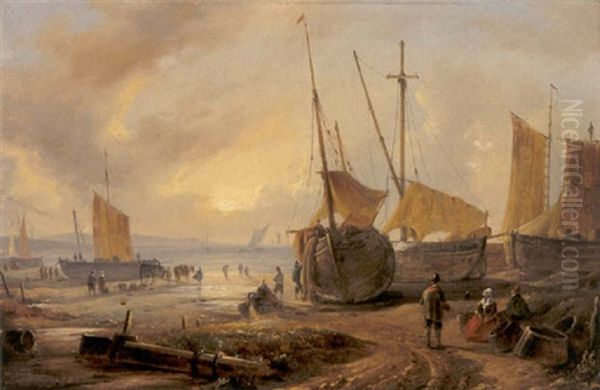 Reges Treiben Am Strand Oil Painting by Remigius Adriannus van Haanen